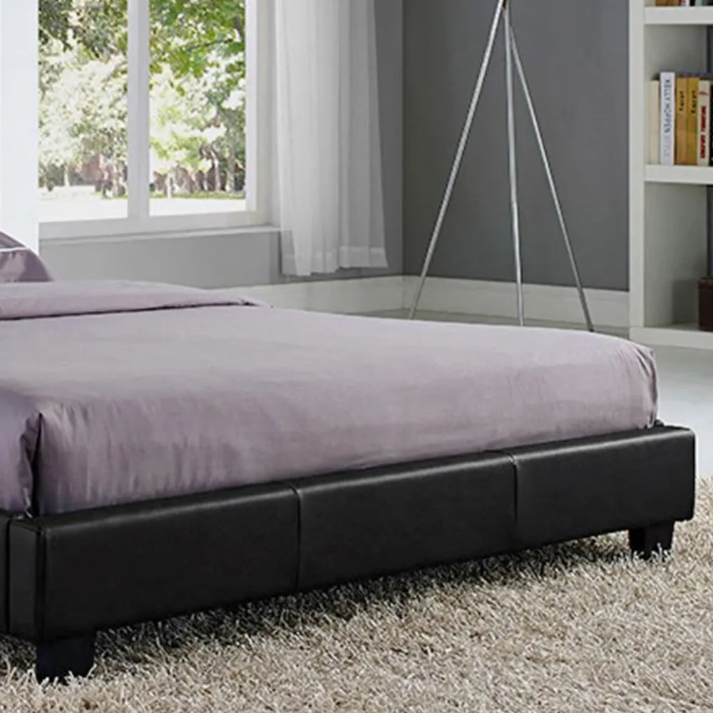 Canis Double Bed Frame with LED - Black, Faux Leather