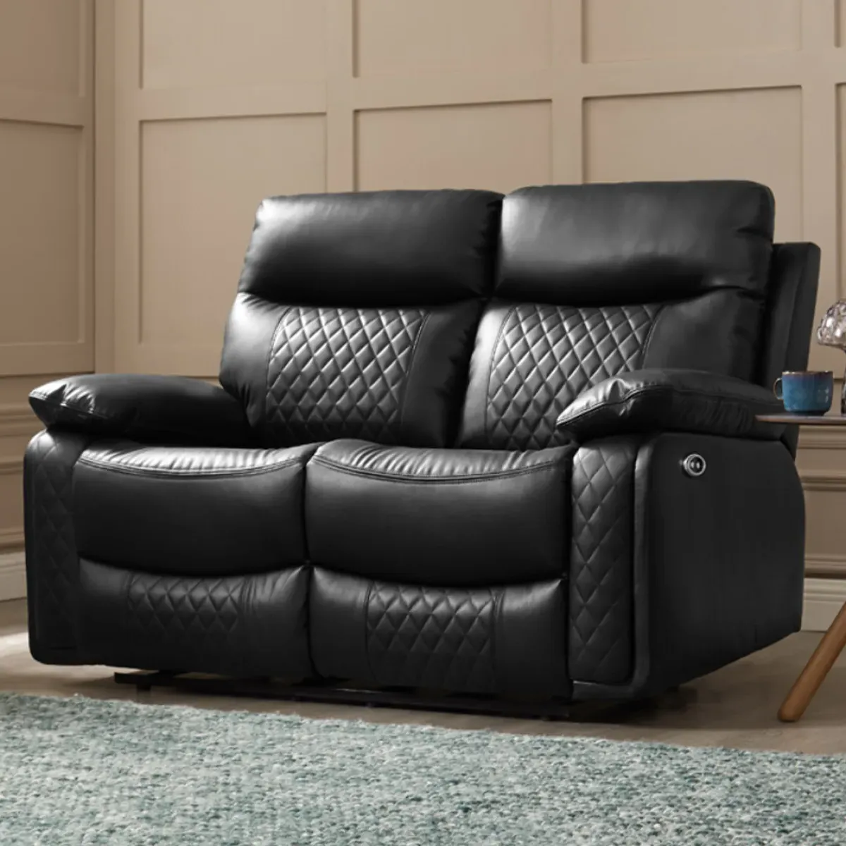 Carson 2-Seater Electric Recliner Sofa - Black, Faux Leather