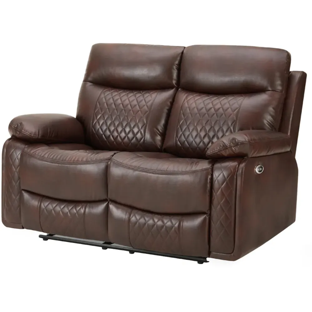 Carson 2-Seater Electric Recliner Sofa - Brown, Faux Leather