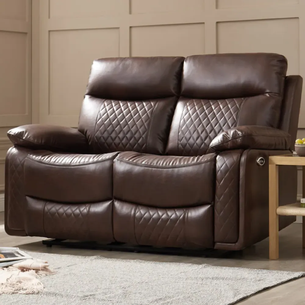 Carson 2-Seater Electric Recliner Sofa - Brown, Faux Leather
