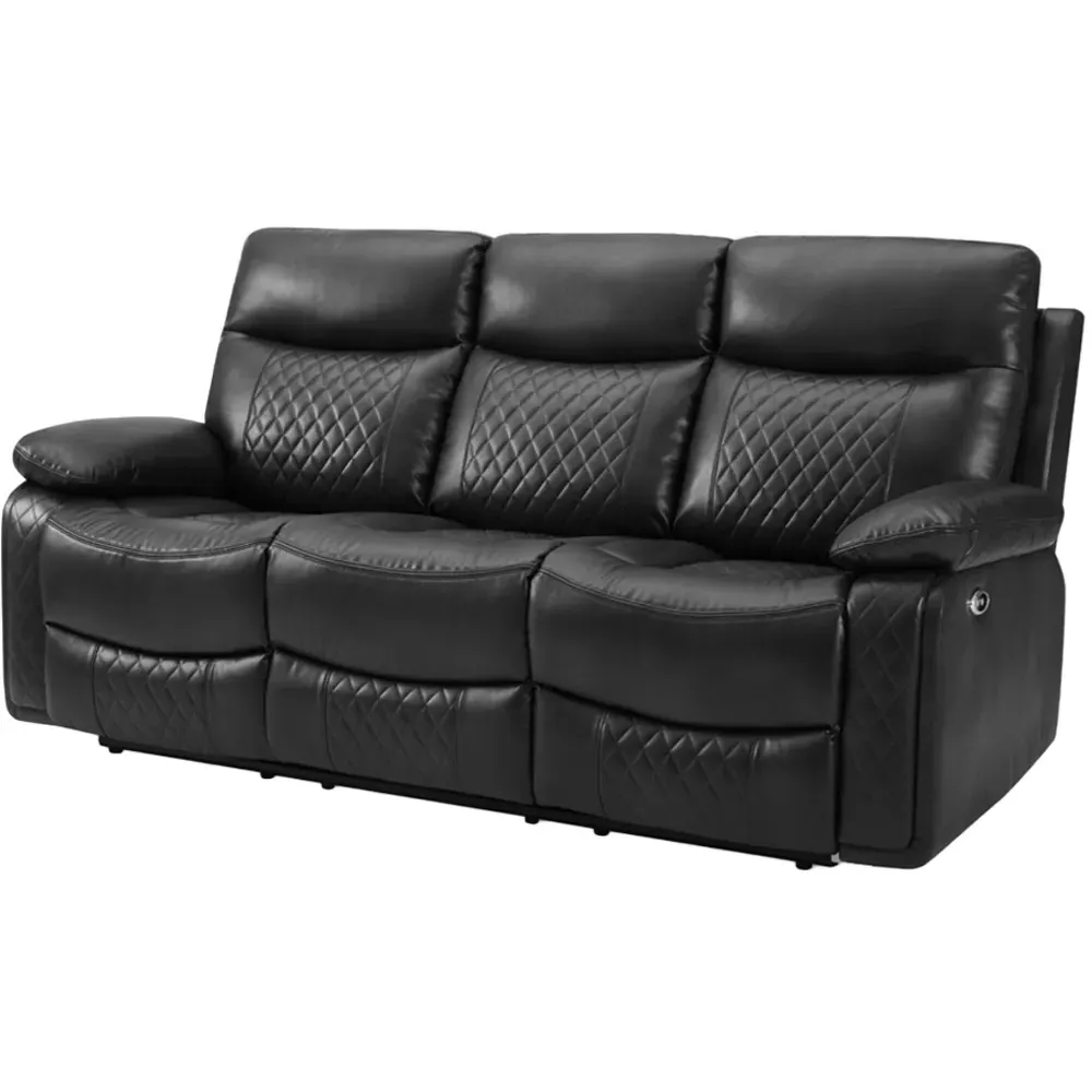 Carson 3-Seater Electric Recliner Sofa - Black, Faux Leather
