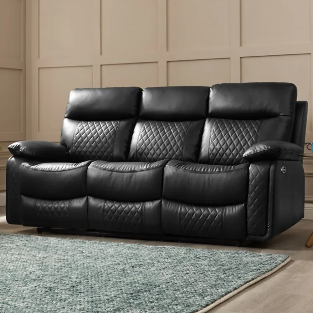 Carson 3-Seater Electric Recliner Sofa - Black, Faux Leather