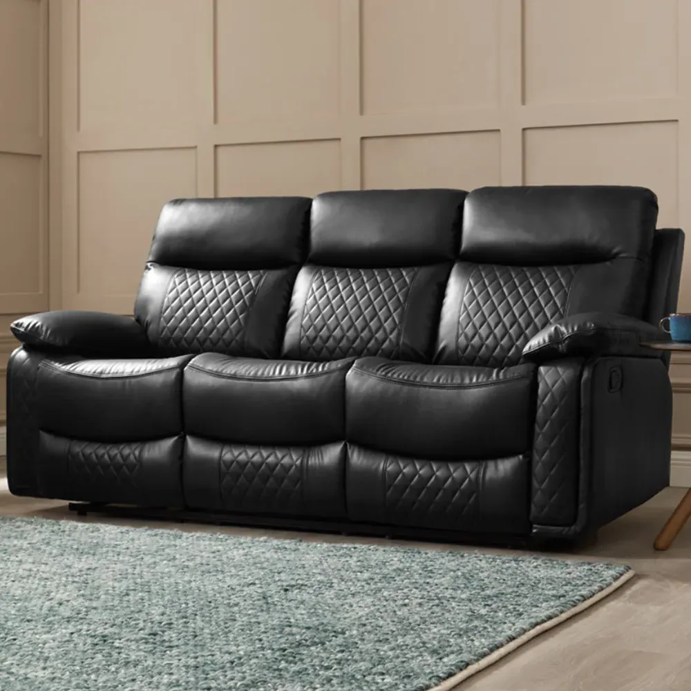 Carson 3-Seater Recliner Sofa - Black, Faux Leather