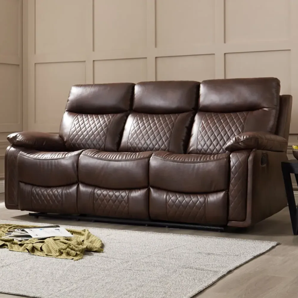 Carson 3-Seater Recliner Sofa - Brown, Faux Leather