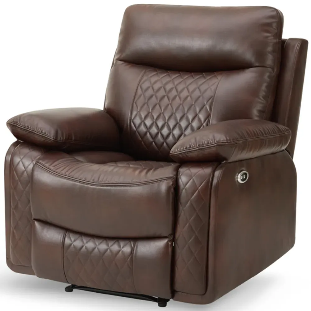 Carson Single Seater Electric Recliner Sofa - Brown, Faux Leather