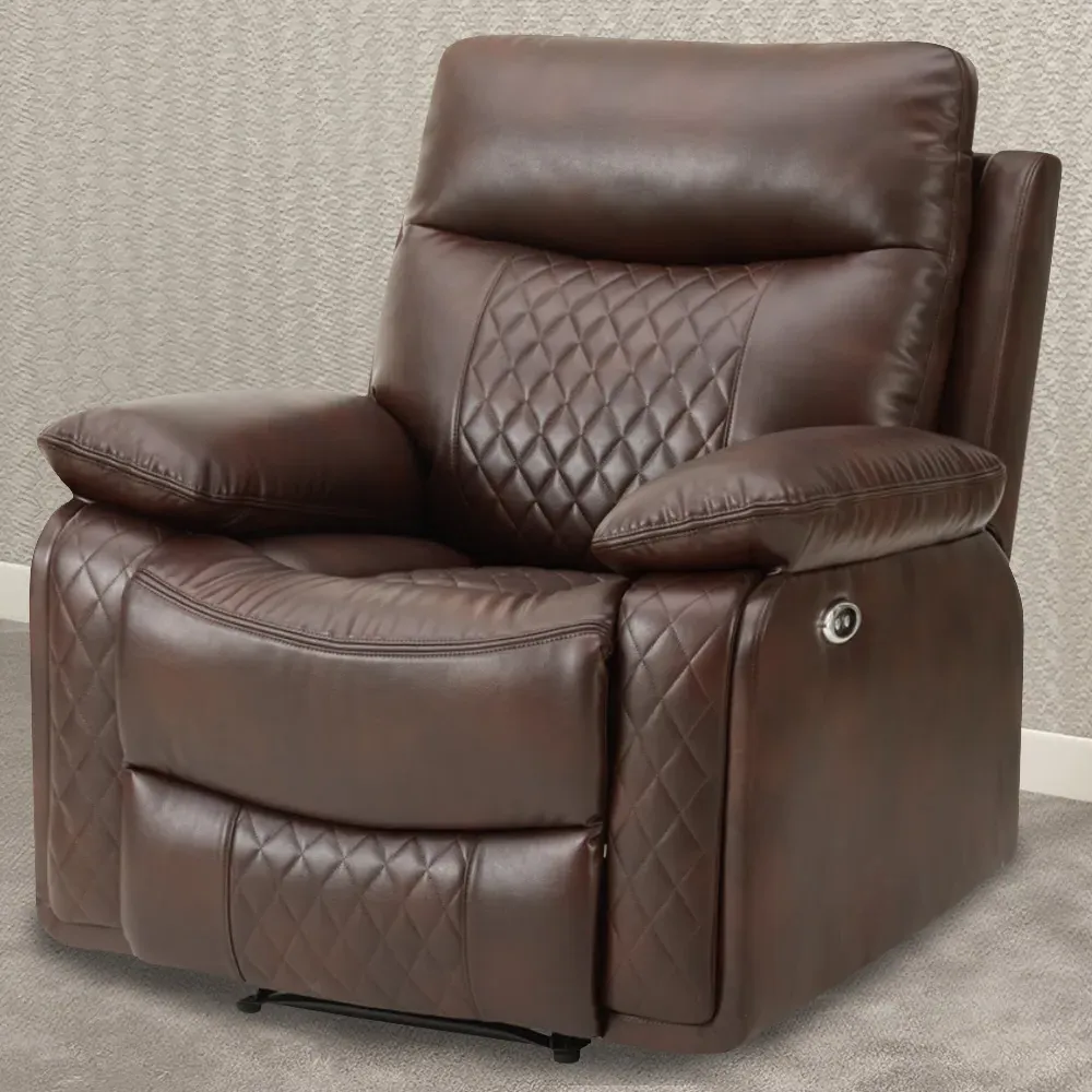 Carson Single Seater Electric Recliner Sofa - Brown, Faux Leather