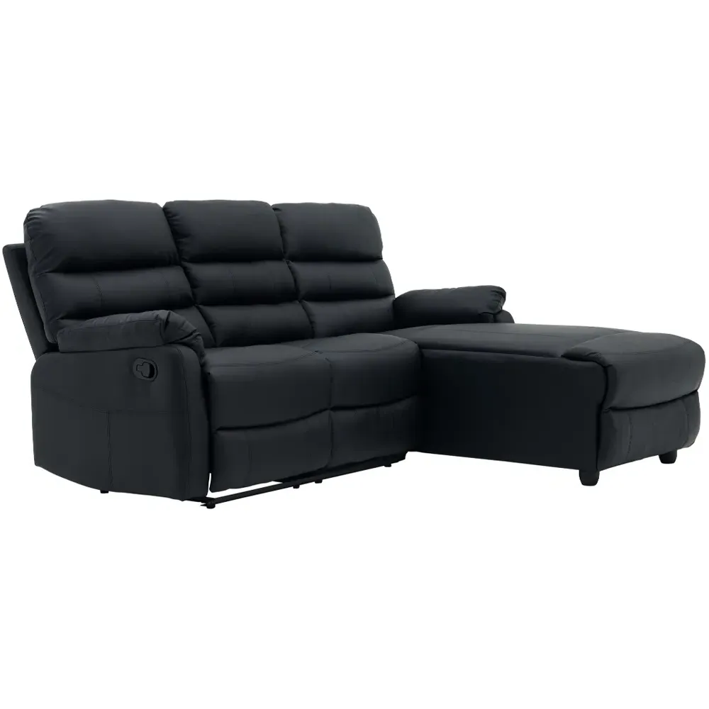 Carter 3-Seater Left Hand Chaise Recliner Sofa - Black, Faux Leather