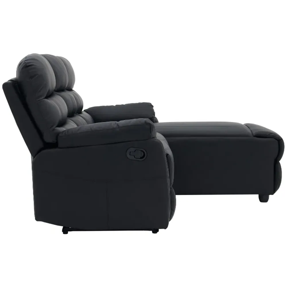 Carter 3-Seater Left Hand Chaise Recliner Sofa - Black, Faux Leather