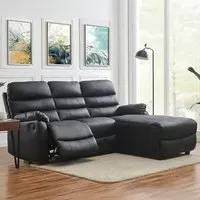 Carter 3-Seater Left Hand Chaise Recliner Sofa - Black, Faux Leather