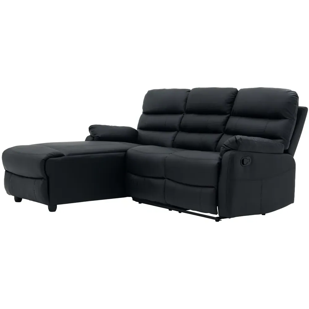 Carter 3-Seater Right Hand Chaise Recliner Sofa - Black, Faux Leather