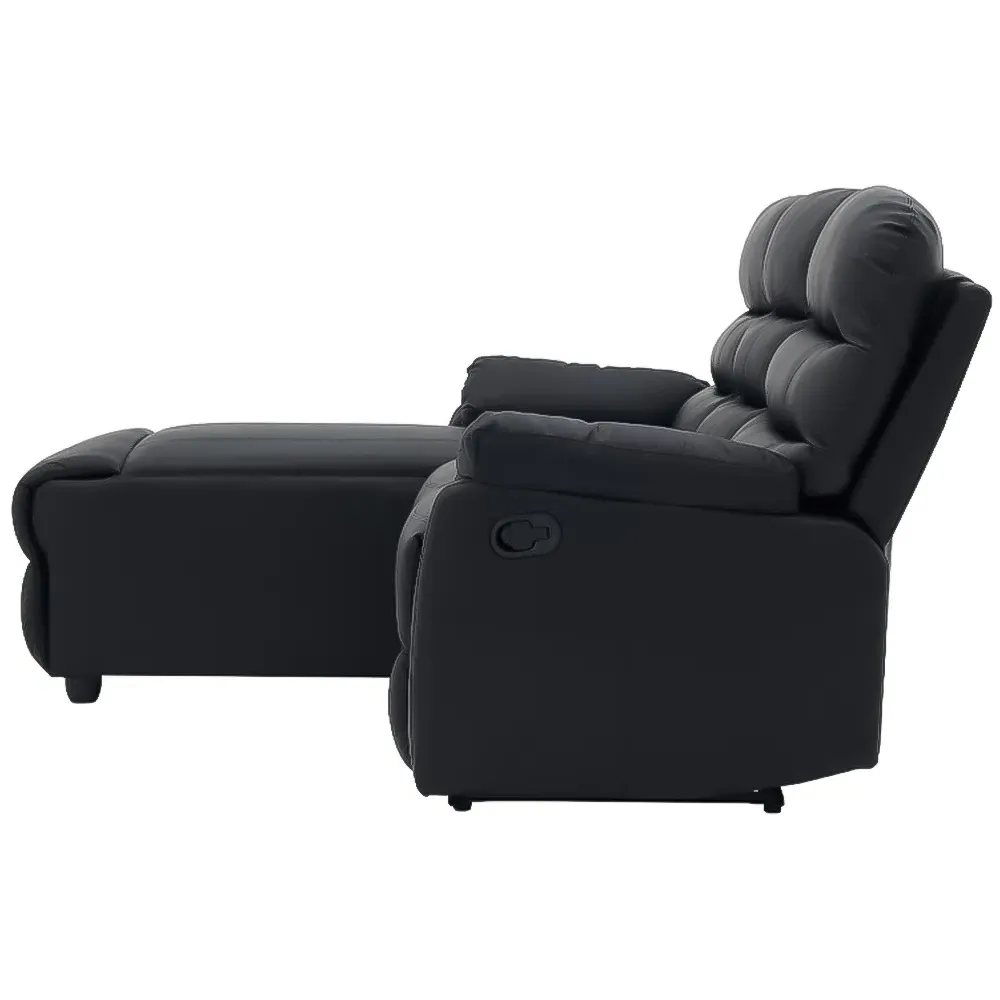 Carter 3-Seater Right Hand Chaise Recliner Sofa - Black, Faux Leather