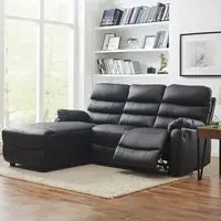 Carter 3-Seater Right Hand Chaise Recliner Sofa - Black, Faux Leather