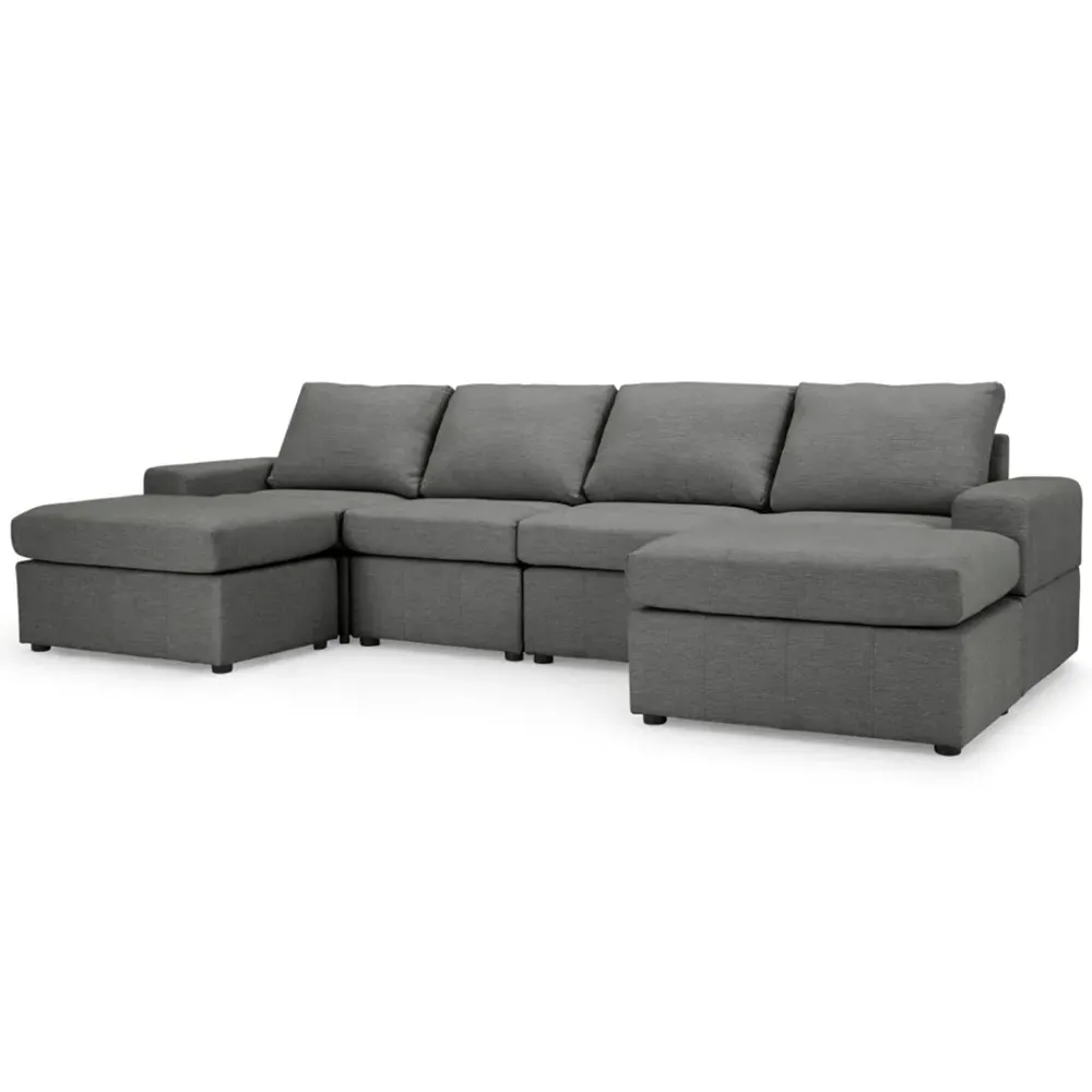 Celestia 4-Seater U-Shaped Corner Sofa - Dark Grey, Fabric
