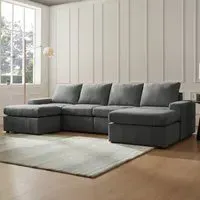 Celestia 4-Seater U-Shaped Corner Sofa - Dark Grey, Fabric
