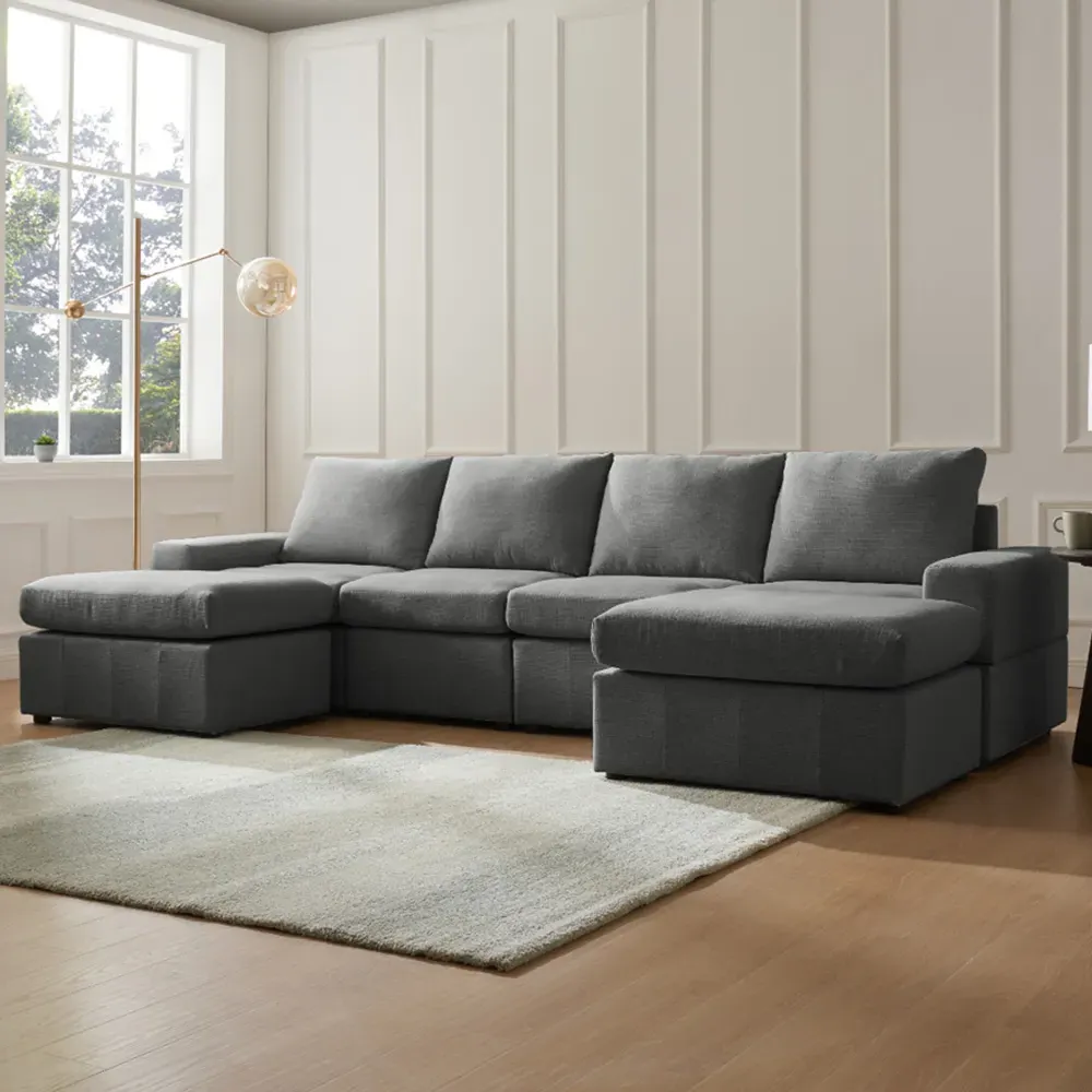 Celestia 4-Seater U-Shaped Corner Sofa - Dark Grey, Fabric image