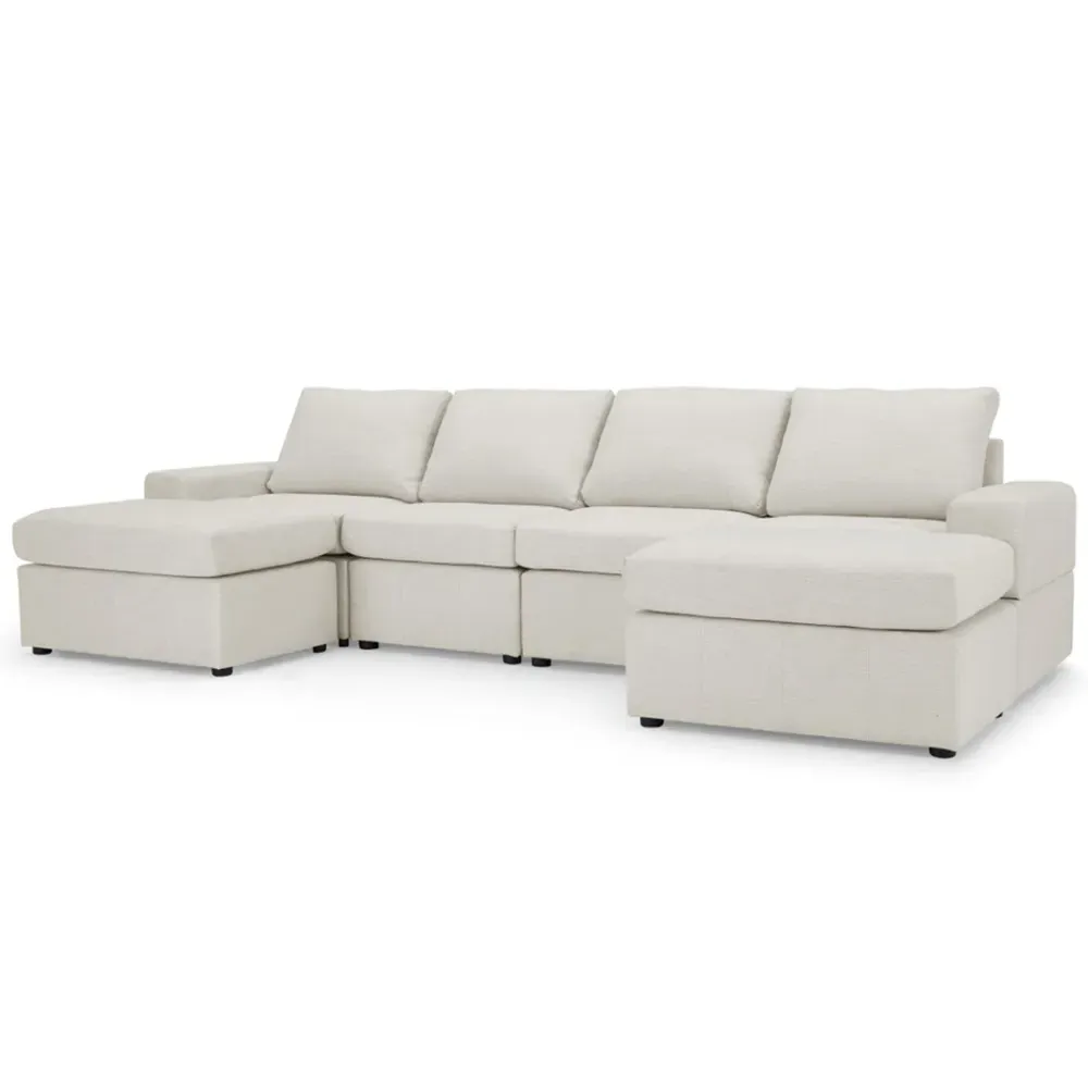 Celestia 4-Seater U-Shaped Corner Sofa - Light Grey, Fabric