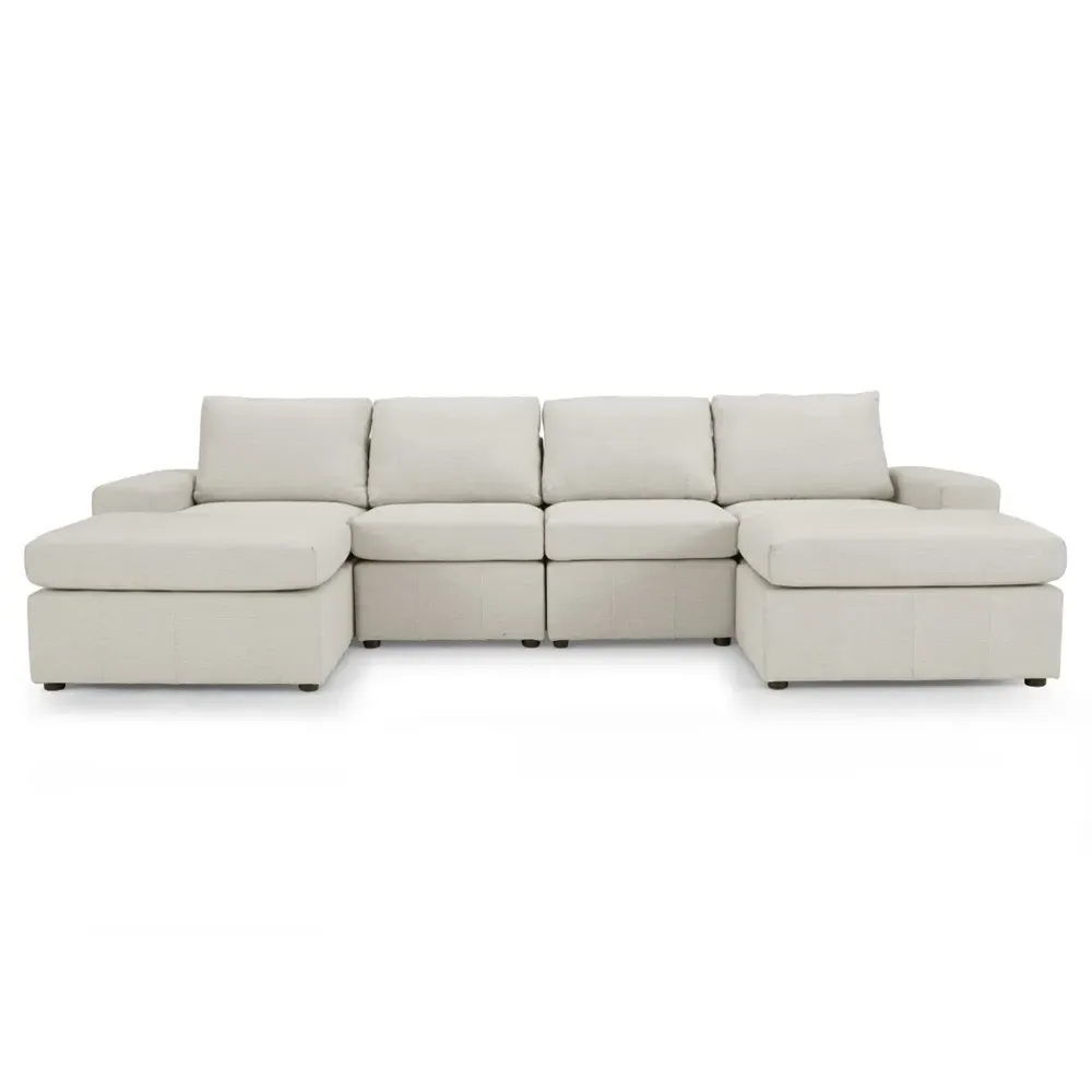 Celestia 4-Seater U-Shaped Corner Sofa - Light Grey, Fabric