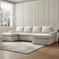 Celestia 4-Seater U-Shaped Corner Sofa - Light Grey, Fabric