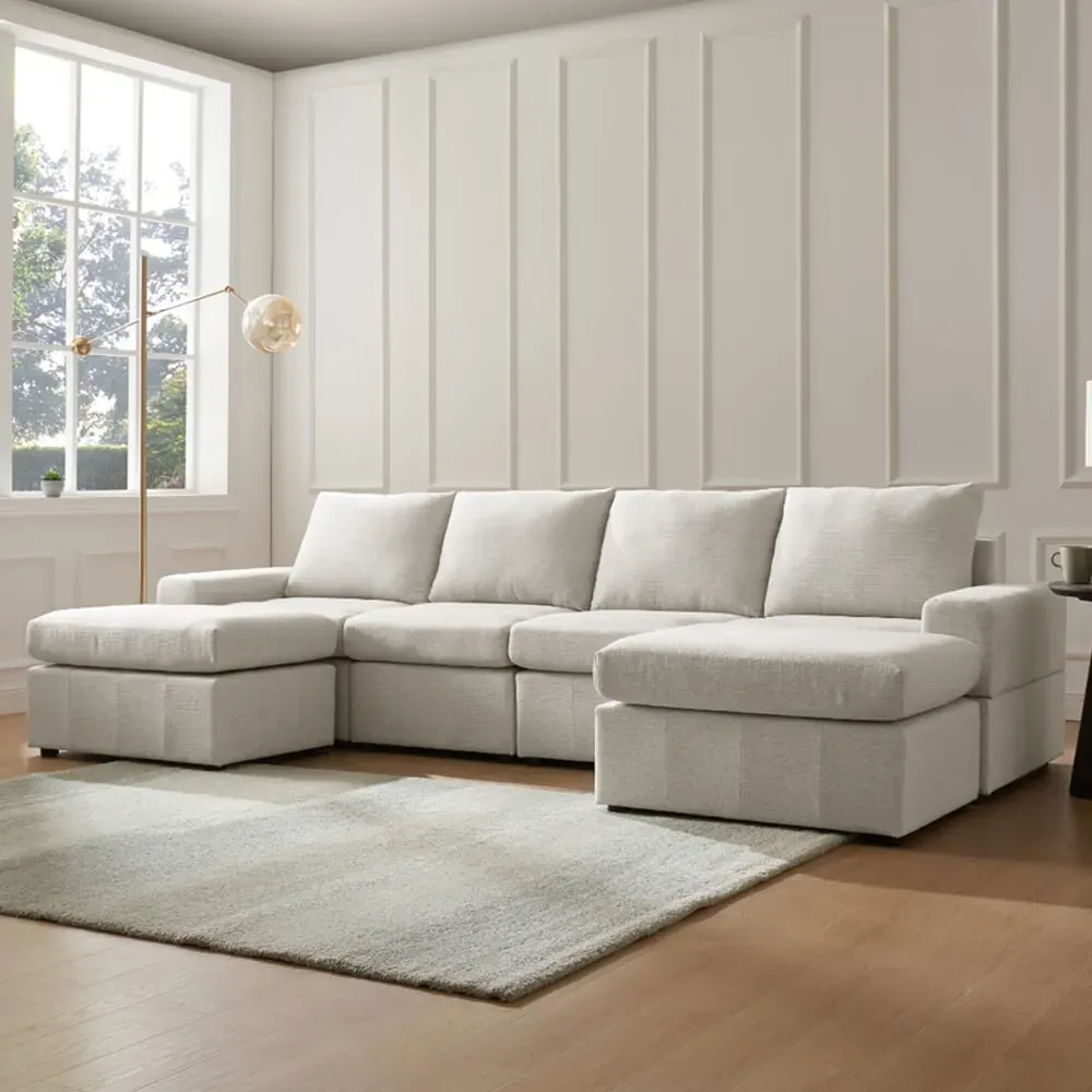Celestia 4-Seater U-Shaped Corner Sofa - Light Grey, Fabric