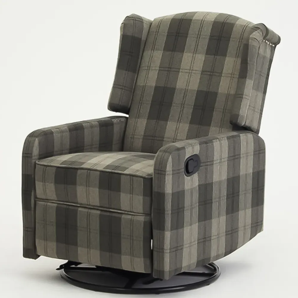 Charles Swivel Manual Recliner Chair - Grey, Tartan