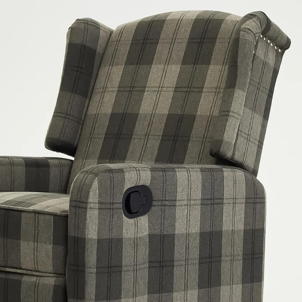 Charles Swivel Manual Recliner Chair - Grey, Tartan
