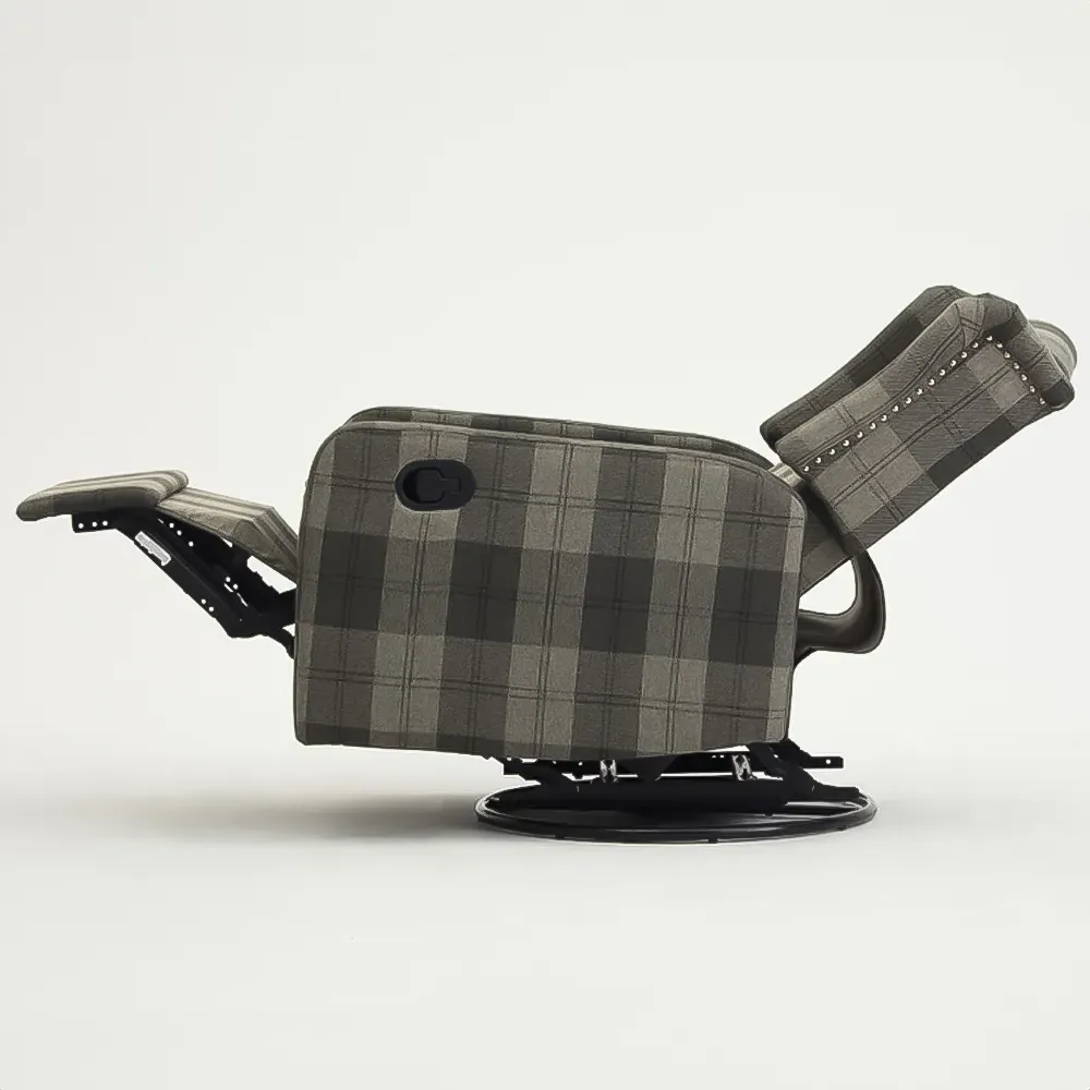 Charles Swivel Manual Recliner Chair - Grey, Tartan