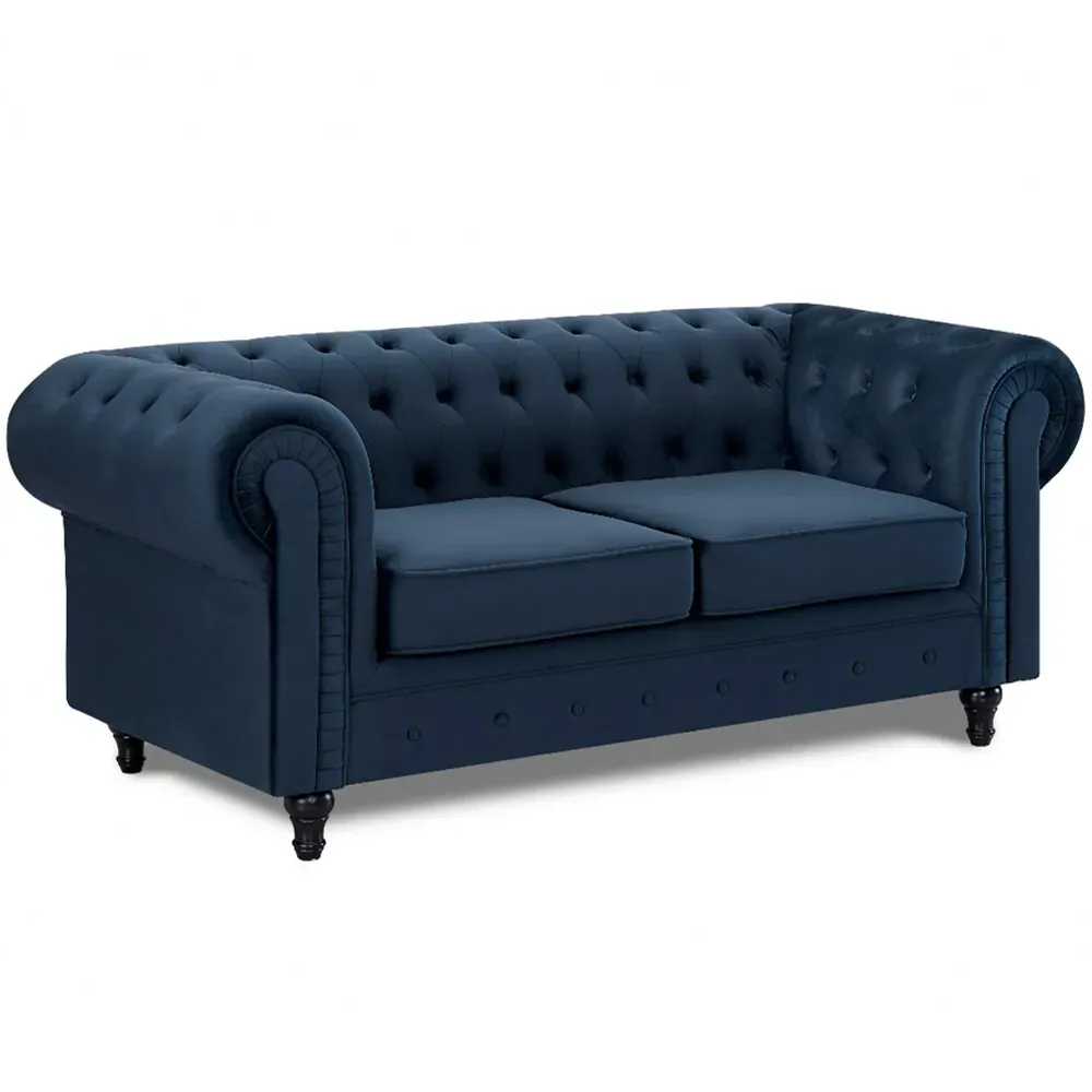 Chesterfield 2-Seater Pleat Sofa - Blue, Velvet