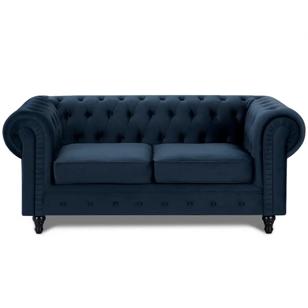 Chesterfield 2-Seater Pleat Sofa - Blue, Velvet