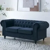 Chesterfield 2-Seater Pleat Sofa - Blue, Velvet