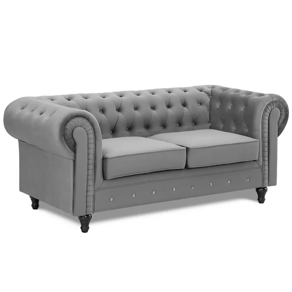 Chesterfield 2-Seater Pleat Sofa - Grey, Velvet