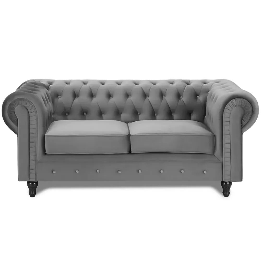 Chesterfield 2-Seater Pleat Sofa - Grey, Velvet