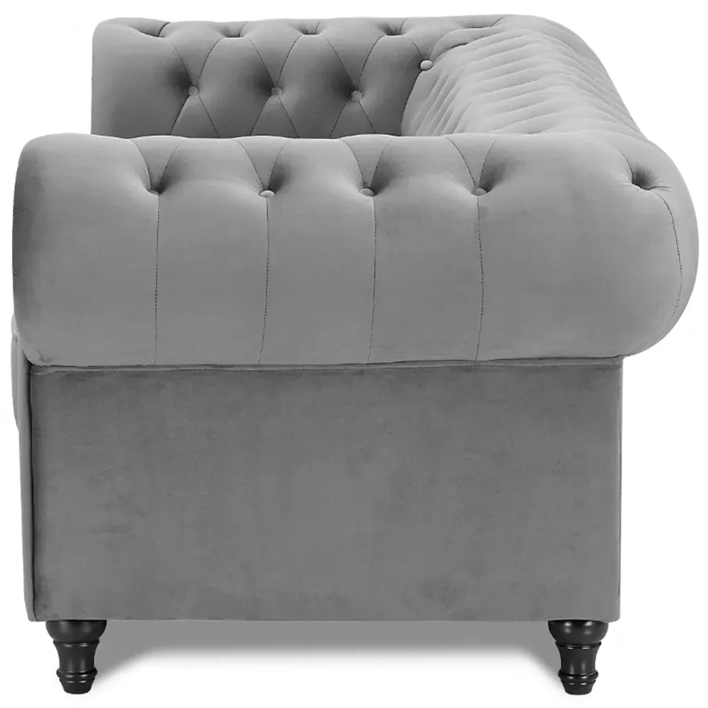 Chesterfield 2-Seater Pleat Sofa - Grey, Velvet