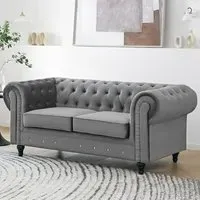 Chesterfield 2-Seater Pleat Sofa - Grey, Velvet