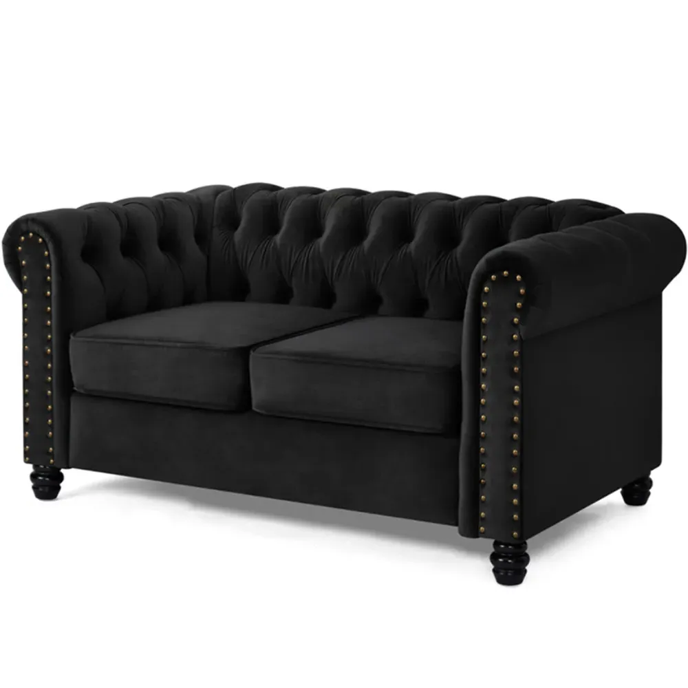 Chesterfield 2-Seater Studded Sofa - Black, Velvet