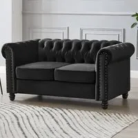 Chesterfield 2-Seater Studded Sofa - Black, Velvet