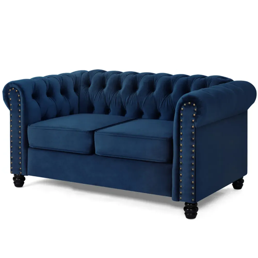 Chesterfield 2-Seater Studded Sofa - Blue, Velvet