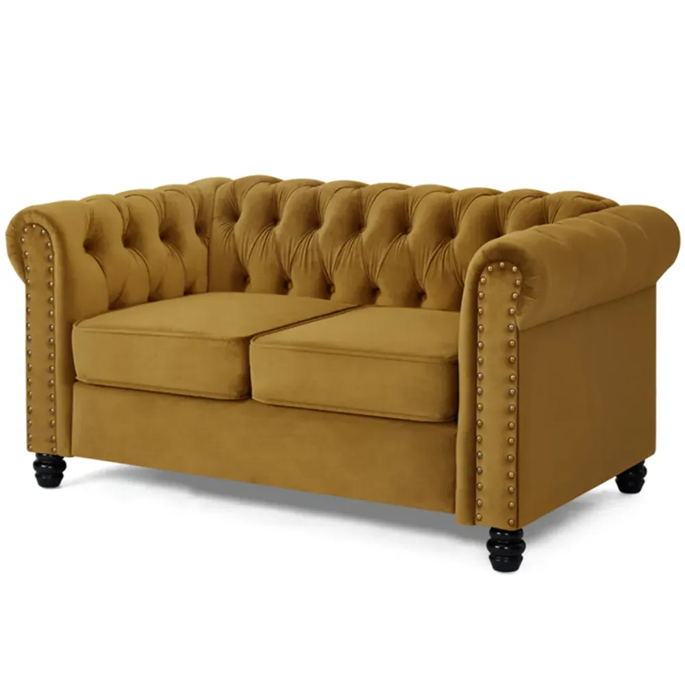 Chesterfield 2-Seater Studded Sofa - Gold, Velvet