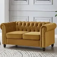Chesterfield 2-Seater Studded Sofa - Gold, Velvet