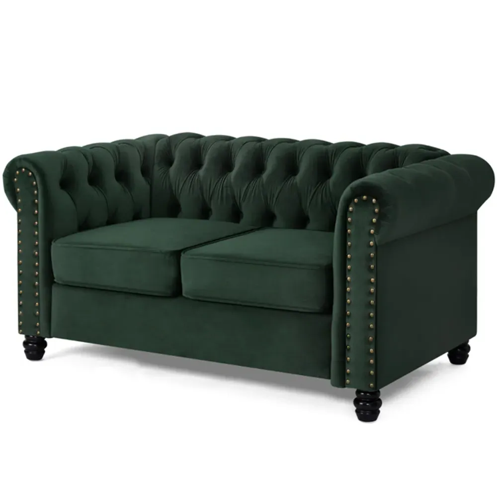 Chesterfield 2-Seater Studded Sofa - Green, Velvet