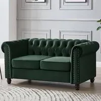 Chesterfield 2-Seater Studded Sofa - Green, Velvet