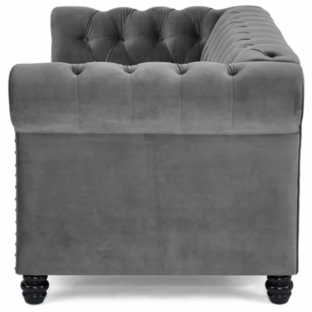 Chesterfield 2-Seater Studded Sofa - Grey, Velvet