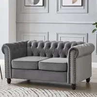 Chesterfield 2-Seater Studded Sofa - Grey, Velvet