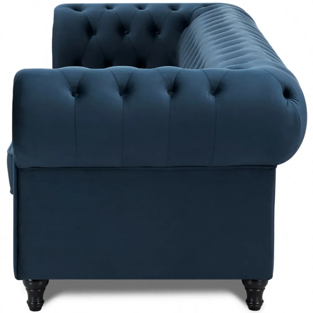 Chesterfield 3-Seater Pleat Sofa - Blue, Velvet