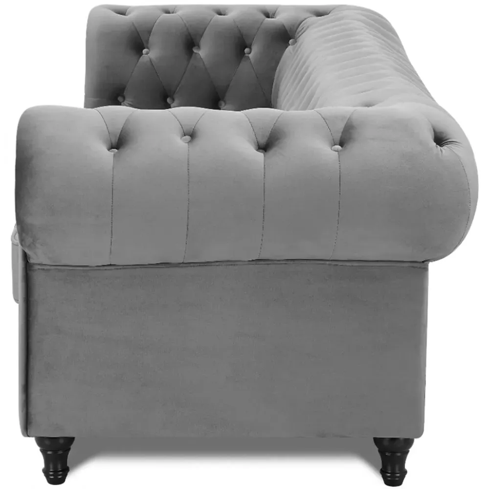 Chesterfield 3-Seater Pleat Sofa - Grey, Velvet