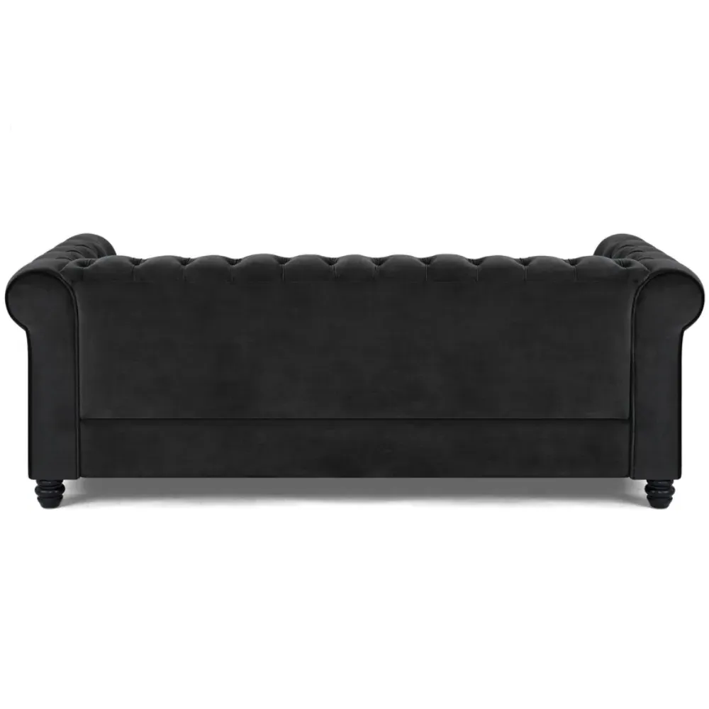 Chesterfield 3-Seater Studded Sofa - Black, Velvet