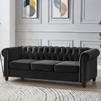 Chesterfield 3-Seater Studded Sofa - Black, Velvet