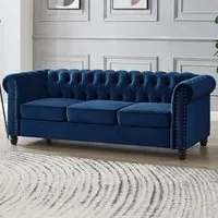 Chesterfield 3-Seater Studded Sofa - Blue, Velvet