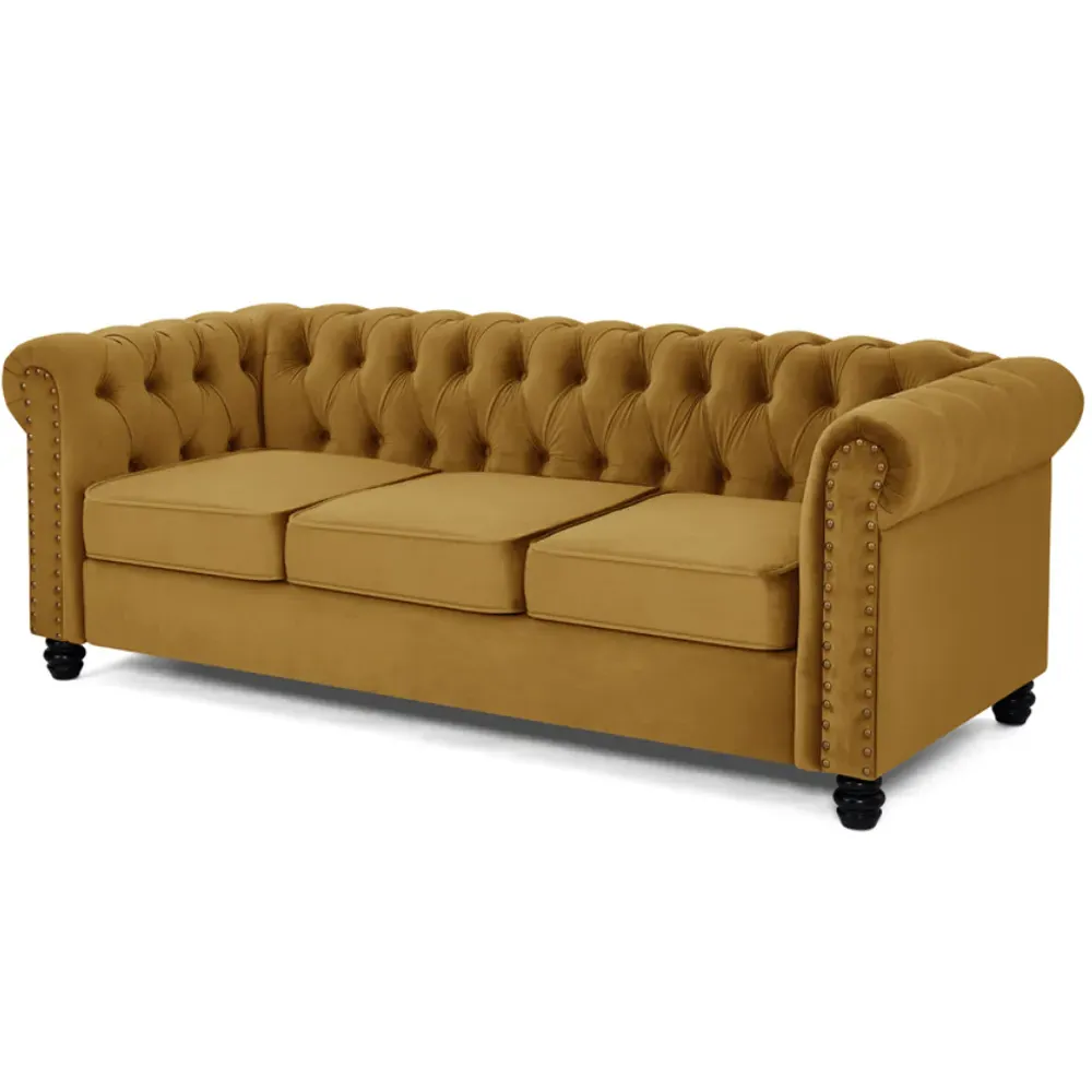 Chesterfield 3-Seater Studded Sofa - Gold, Velvet