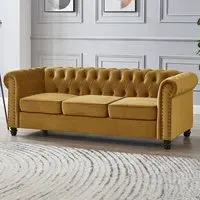 Chesterfield 3-Seater Studded Sofa - Gold, Velvet