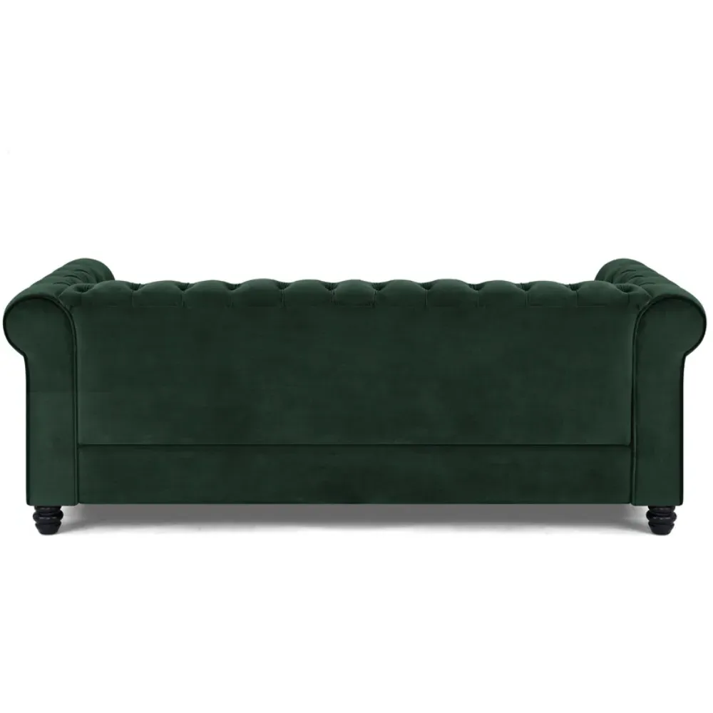 Chesterfield 3-Seater Studded Sofa - Green, Velvet